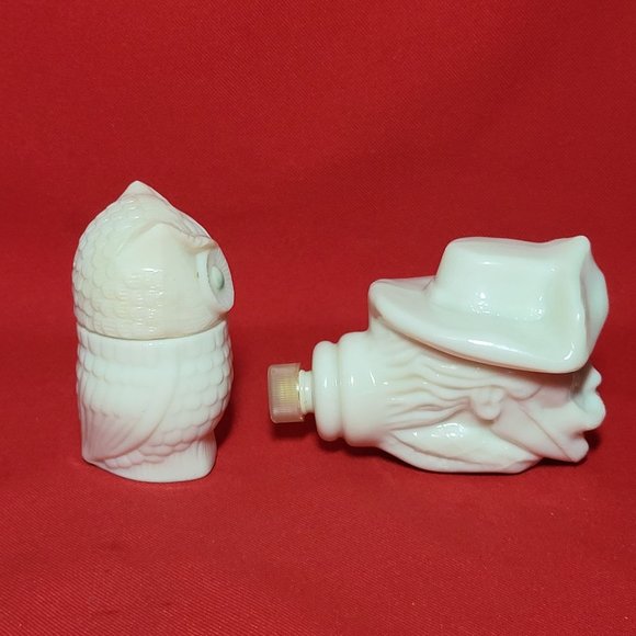 VTG Avon Collectibles Owl & Cowboy Cream Glass Decanter Set of 2 - Picture 10 of 11
